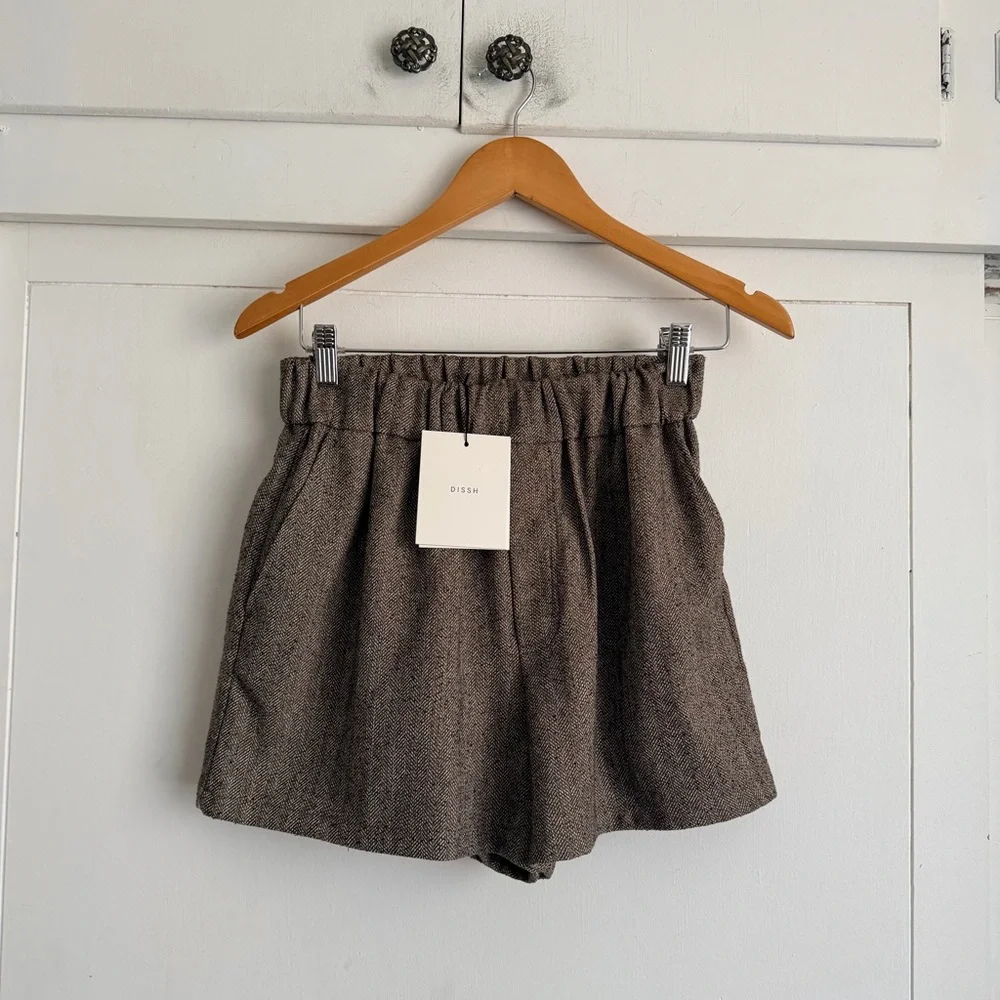DISSH Frankie Choc Tweed Elastic Short - Picture 1 of 6
